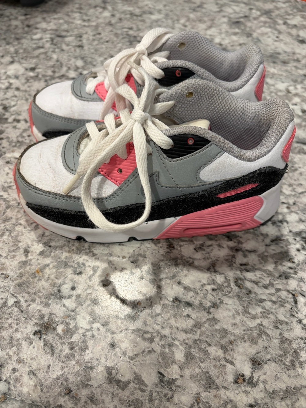 Nike Air Max 90 White Gray Pink Sneakers Kids 10C